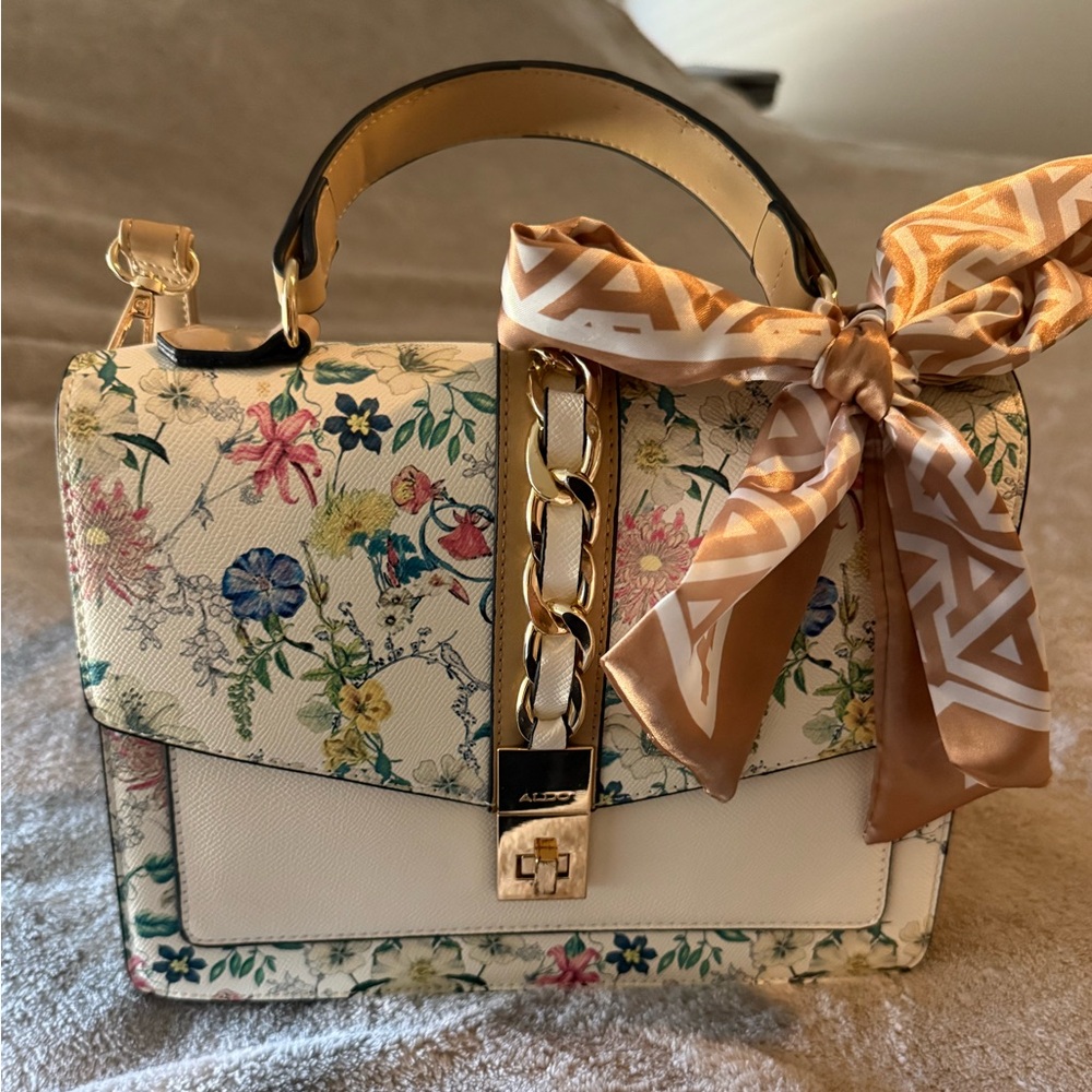 Aldo Floral Cream and Gold Satchel
